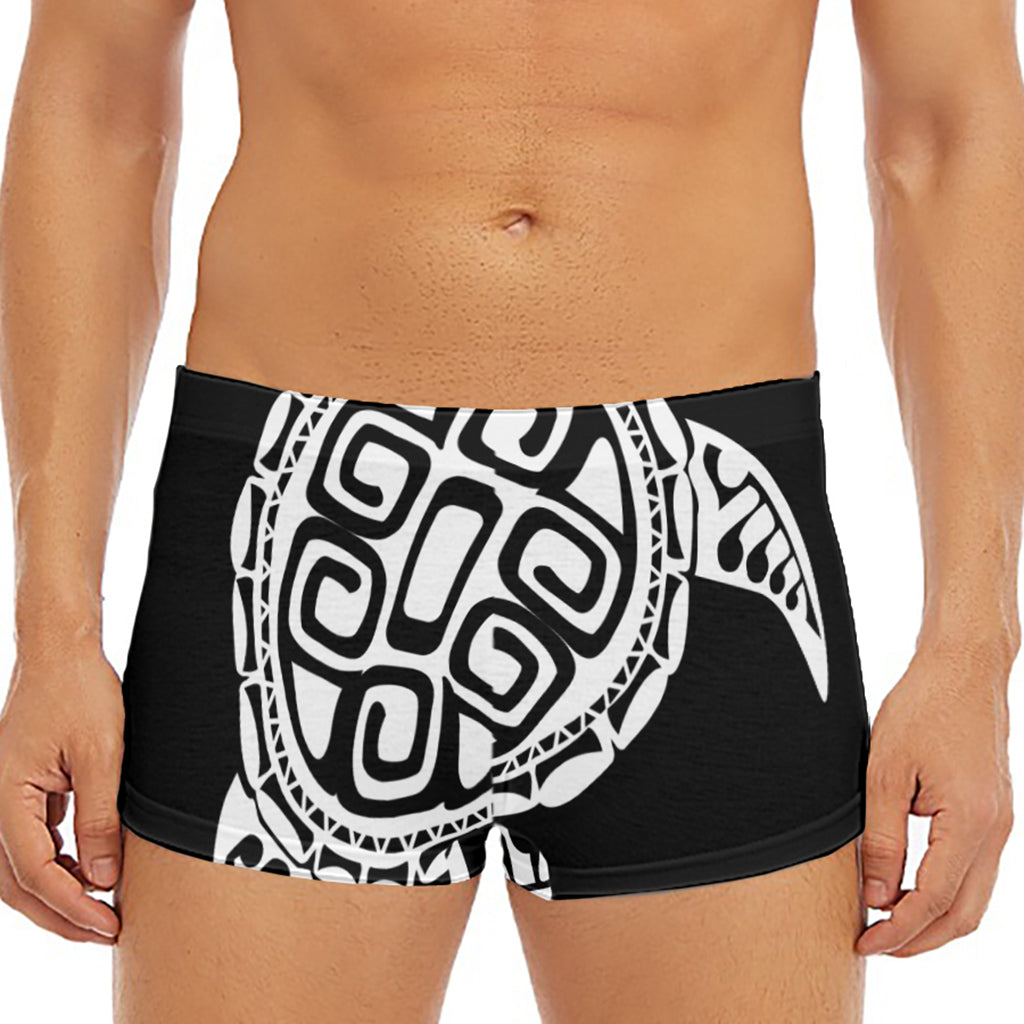 Black And White Maori Sea Turtle Print Men's Short Boxer Briefs
