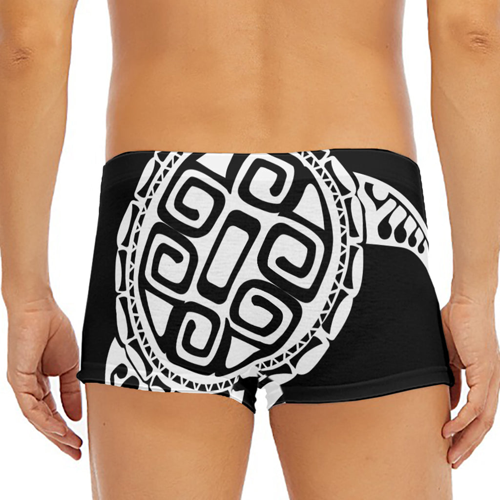 Black And White Maori Sea Turtle Print Men's Short Boxer Briefs