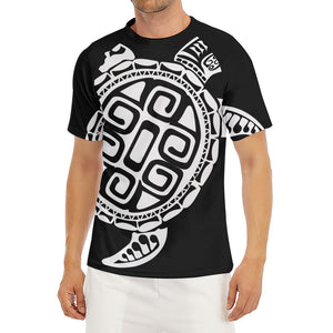 Black And White Maori Sea Turtle Print Men's Short Sleeve Rash Guard