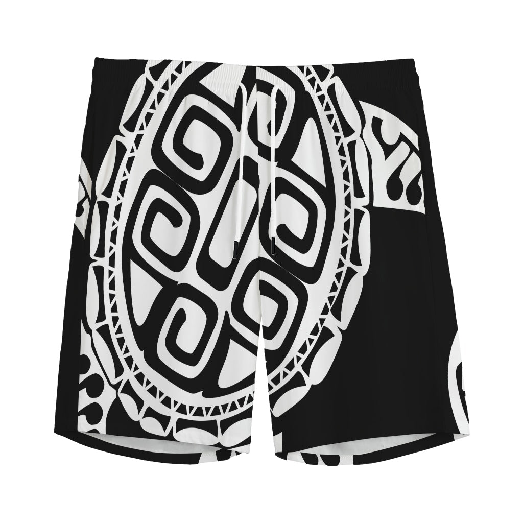 Black And White Maori Sea Turtle Print Men's Sports Shorts