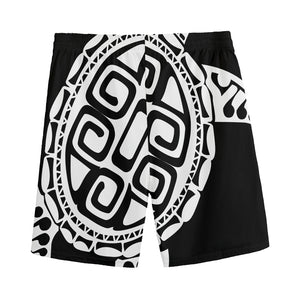 Black And White Maori Sea Turtle Print Men's Sports Shorts