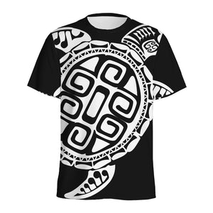 Black And White Maori Sea Turtle Print Men's Sports T-Shirt