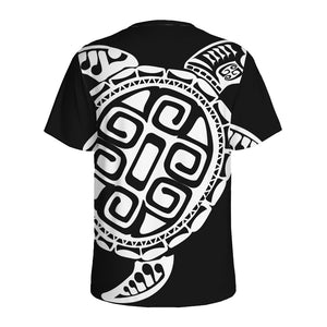 Black And White Maori Sea Turtle Print Men's Sports T-Shirt