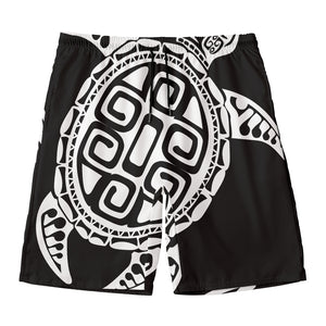 Black And White Maori Sea Turtle Print Men's Swim Trunks