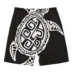 Black And White Maori Sea Turtle Print Men's Swim Trunks