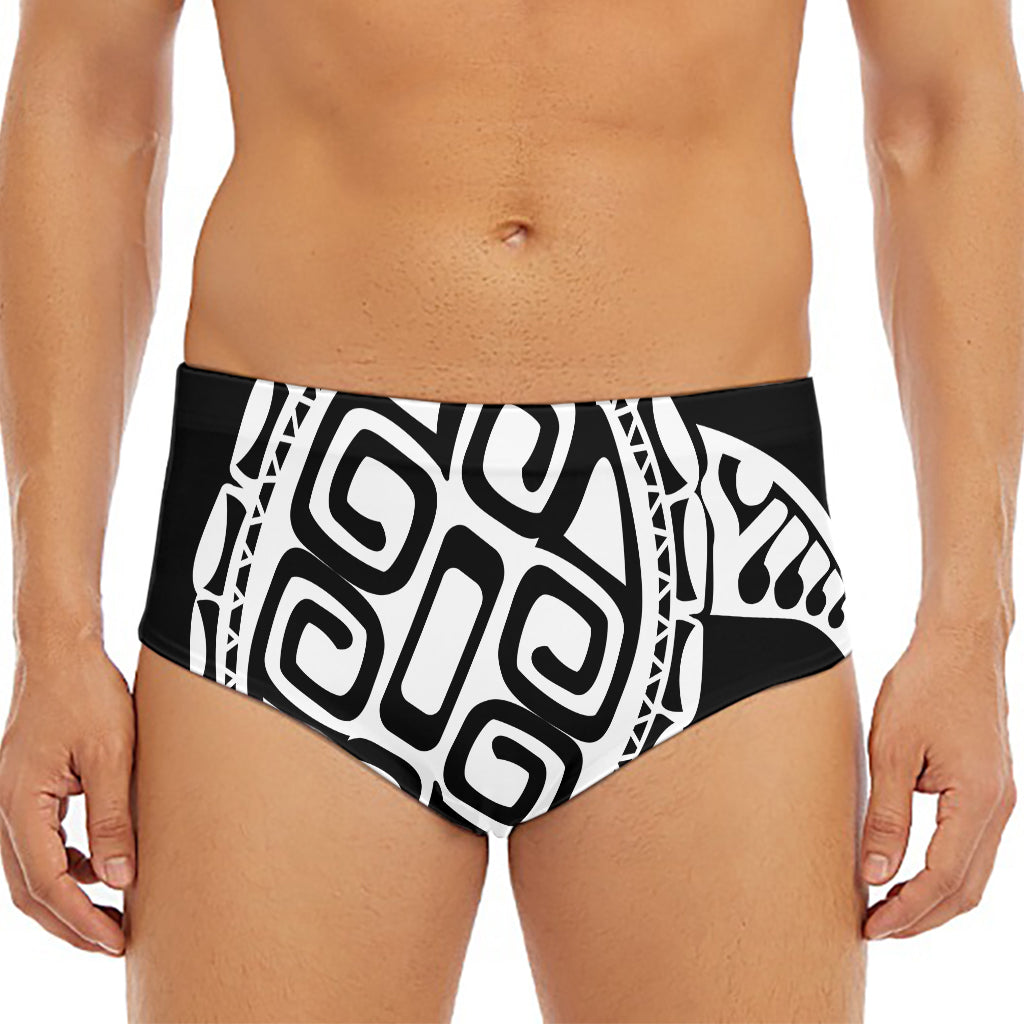 Black And White Maori Sea Turtle Print Men's Triangle Swim Briefs