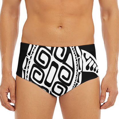 Black And White Maori Sea Turtle Print Men's Triangle Swim Briefs