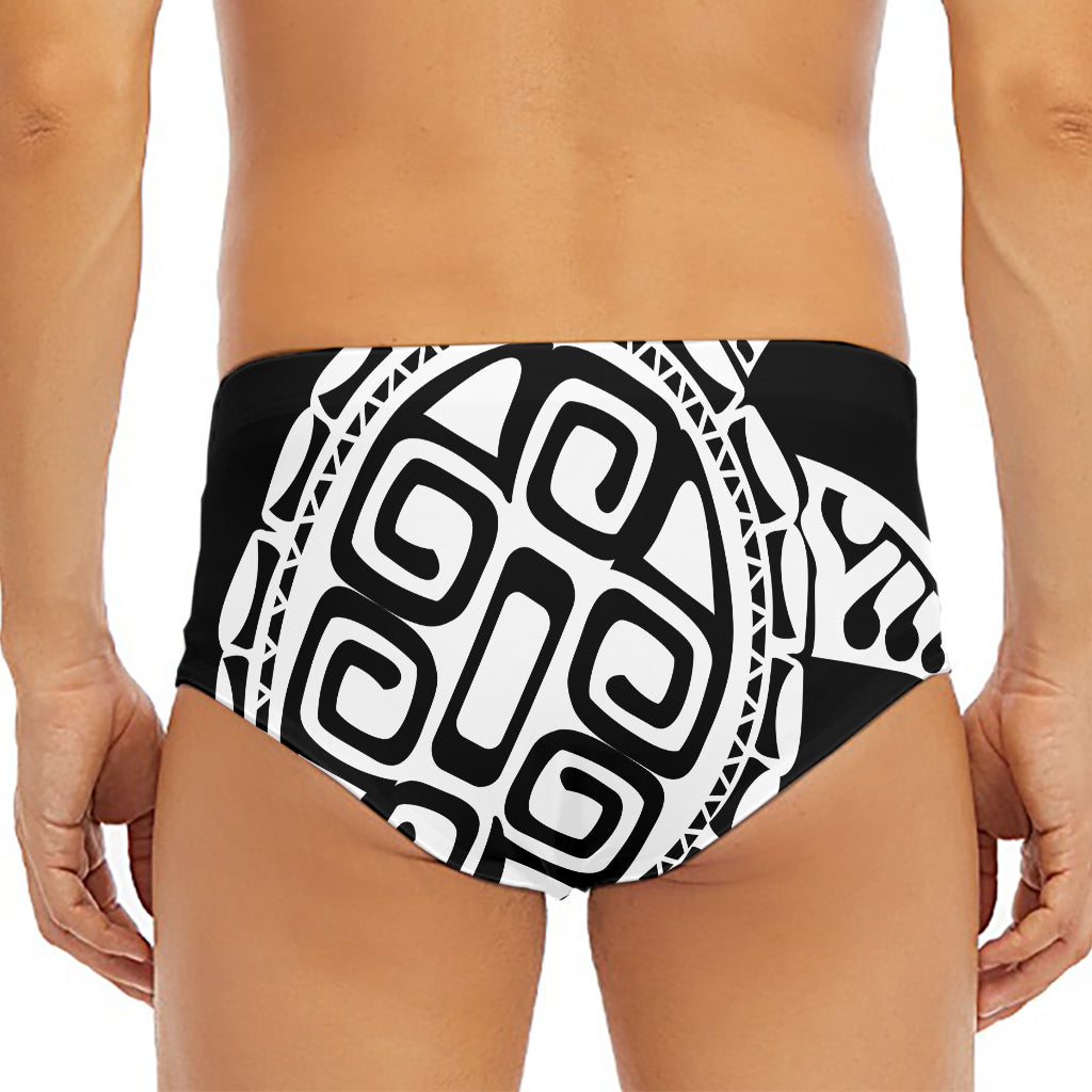 Black And White Maori Sea Turtle Print Men's Triangle Swim Briefs