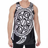 Black And White Maori Sea Turtle Print Men's Velvet Tank Top