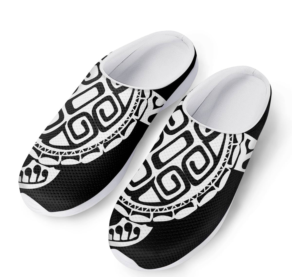 Black And White Maori Sea Turtle Print Mesh Casual Shoes
