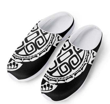 Black And White Maori Sea Turtle Print Mesh Casual Shoes