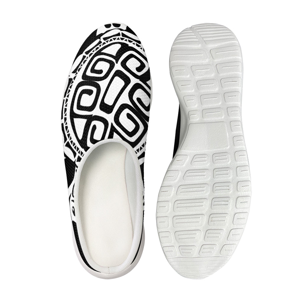 Black And White Maori Sea Turtle Print Mesh Casual Shoes