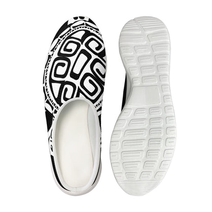Black And White Maori Sea Turtle Print Mesh Casual Shoes