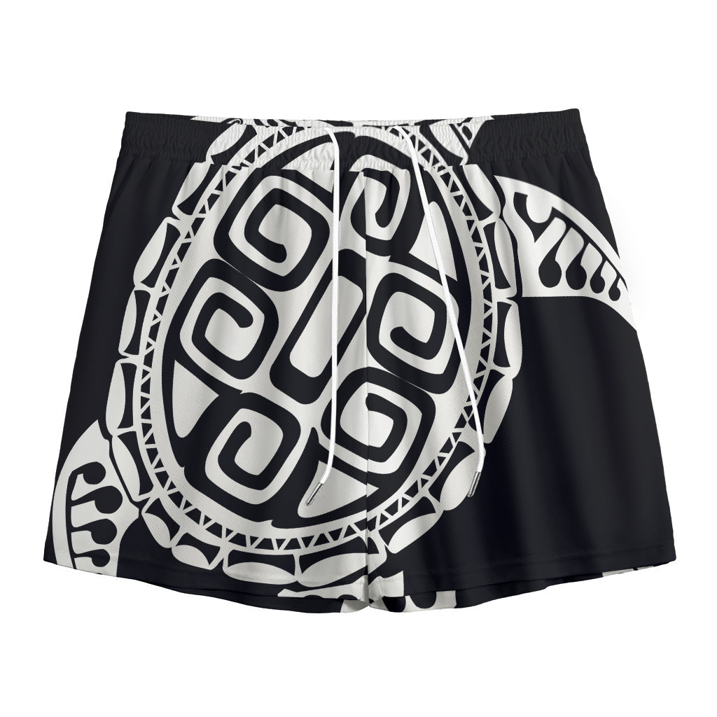 Black And White Maori Sea Turtle Print Mesh Shorts