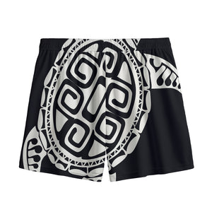 Black And White Maori Sea Turtle Print Mesh Shorts