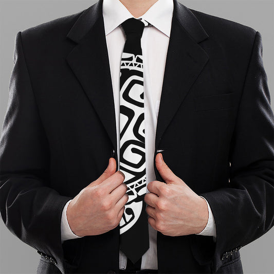 Black And White Maori Sea Turtle Print Necktie