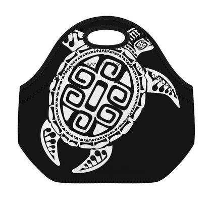Black And White Maori Sea Turtle Print Neoprene Lunch Bag