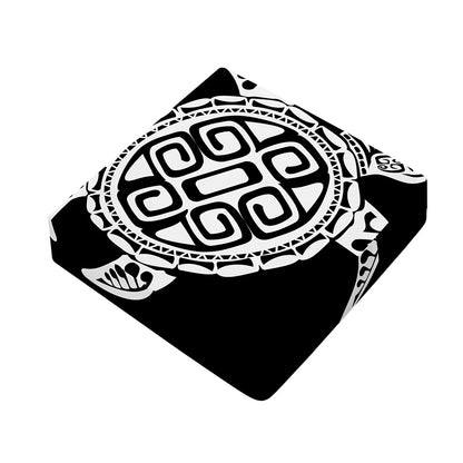 Black And White Maori Sea Turtle Print Outdoor Seat Cushion Cover