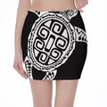 Black And White Maori Sea Turtle Print Pencil Mini Skirt