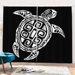 Black And White Maori Sea Turtle Print Pencil Pleat Curtains