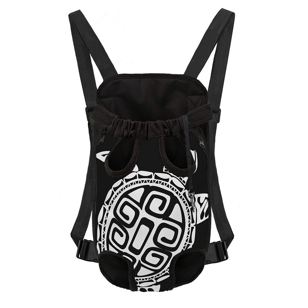 Black And White Maori Sea Turtle Print Pet Carrier Backpack