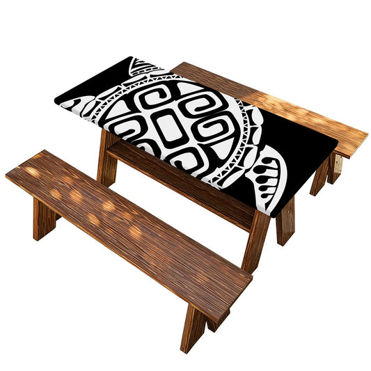 Black And White Maori Sea Turtle Print Picnic Table Cover