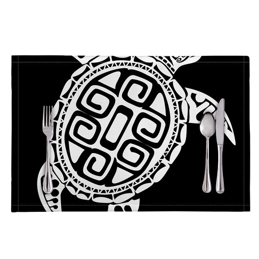 Black And White Maori Sea Turtle Print Placemat