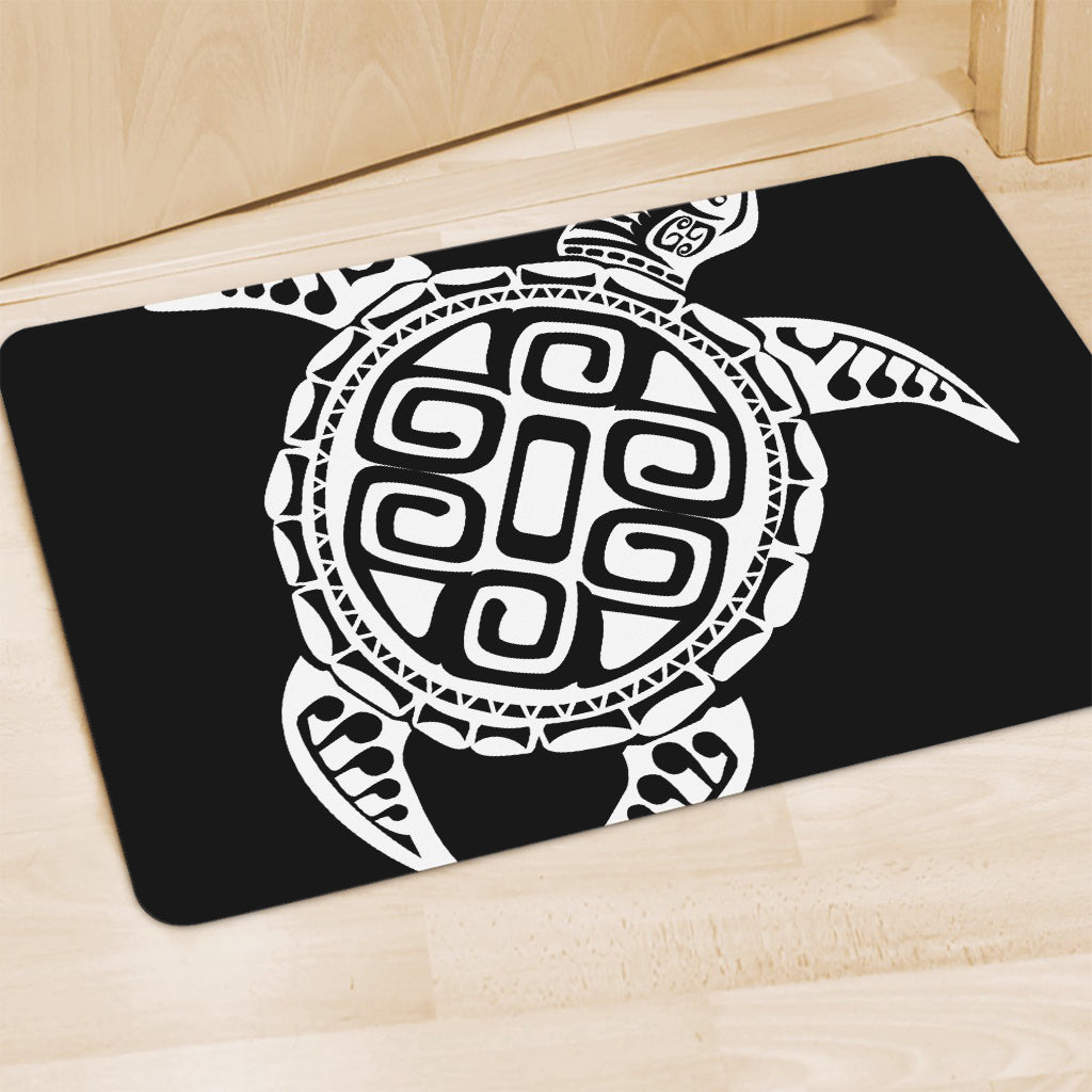 Black And White Maori Sea Turtle Print Polyester Doormat
