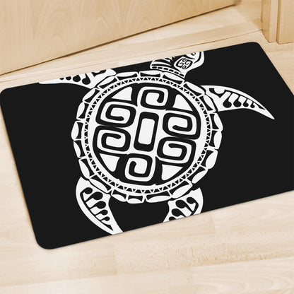 Black And White Maori Sea Turtle Print Polyester Doormat