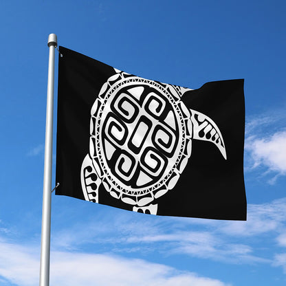 Black And White Maori Sea Turtle Print Polyester Flag