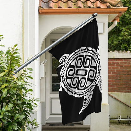 Black And White Maori Sea Turtle Print Polyester Flag