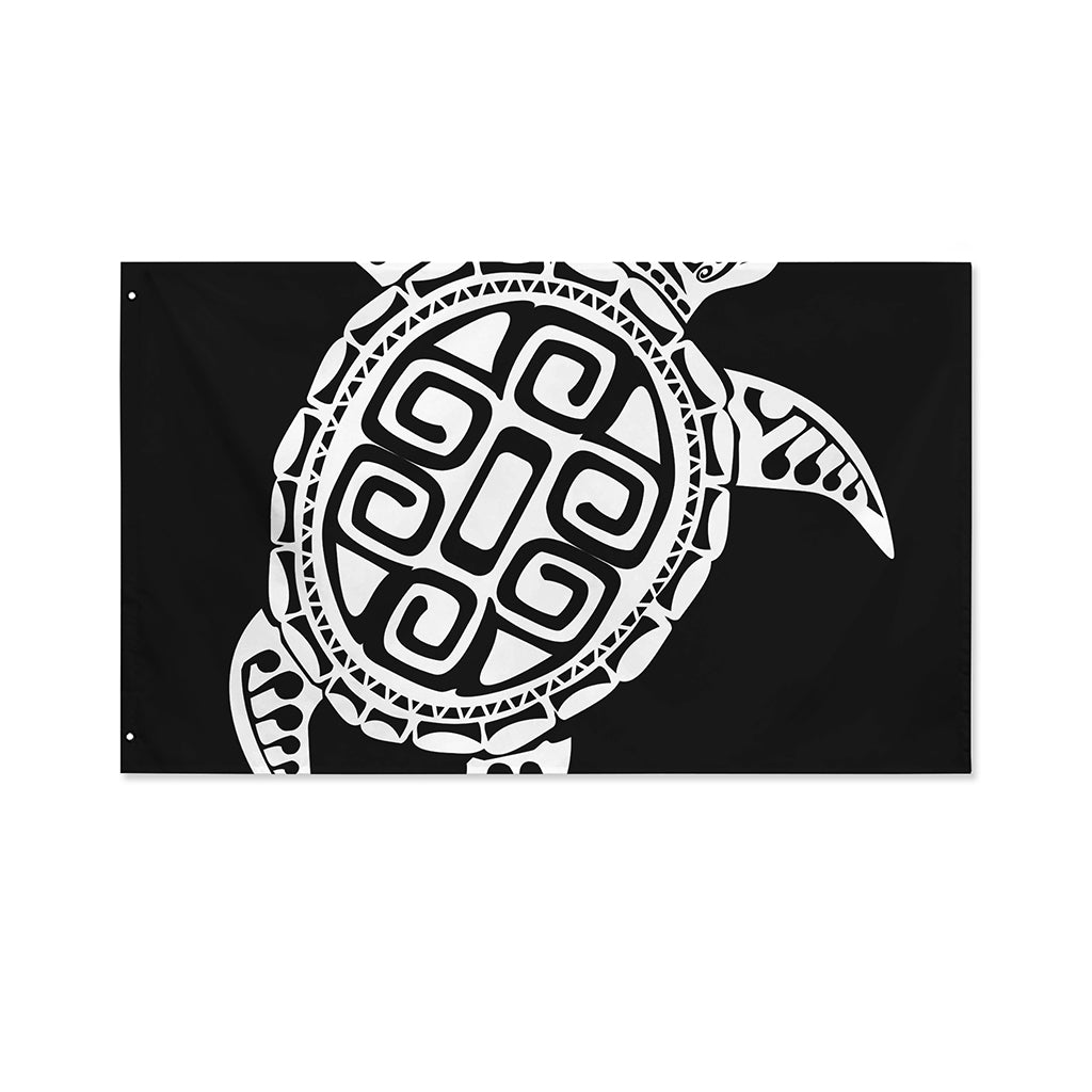 Black And White Maori Sea Turtle Print Polyester Flag
