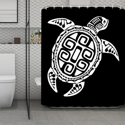 Black And White Maori Sea Turtle Print Polyester Shower Curtain