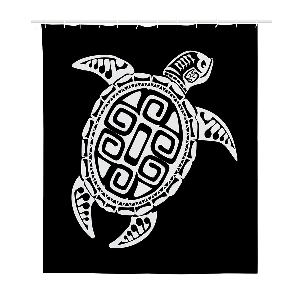 Black And White Maori Sea Turtle Print Polyester Shower Curtain