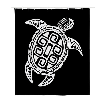 Black And White Maori Sea Turtle Print Polyester Shower Curtain