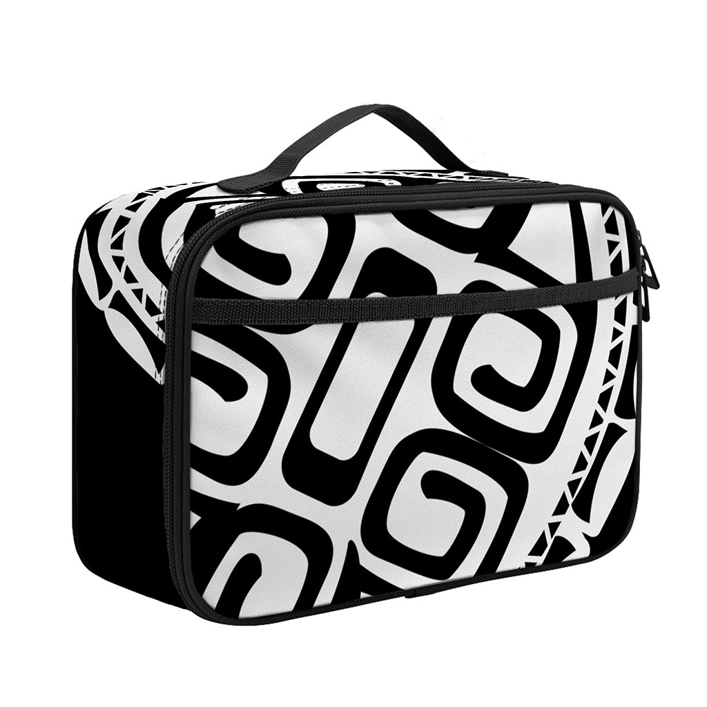 Black And White Maori Sea Turtle Print Portable Lunch Bag