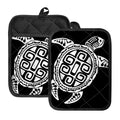 Black And White Maori Sea Turtle Print Pot Holders With Pocket