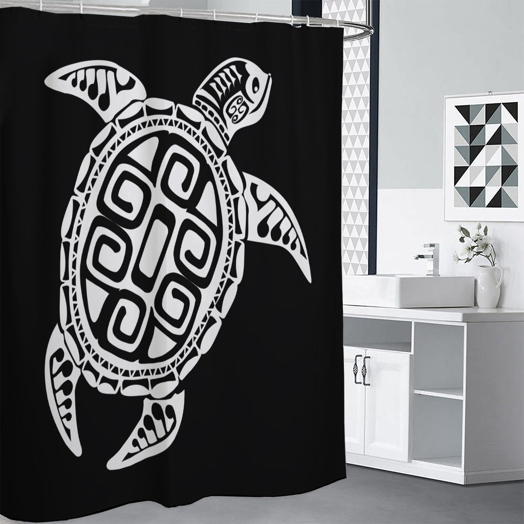 Black And White Maori Sea Turtle Print Premium Shower Curtain