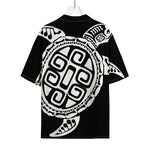 Black And White Maori Sea Turtle Print Rayon Hawaiian Shirt