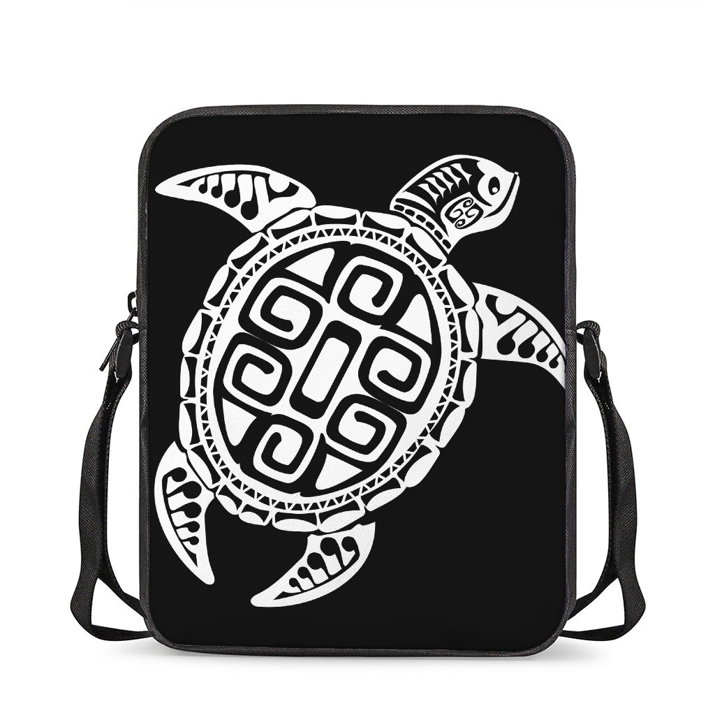 Black And White Maori Sea Turtle Print Rectangular Crossbody Bag