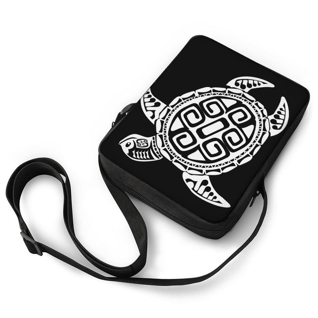 Black And White Maori Sea Turtle Print Rectangular Crossbody Bag