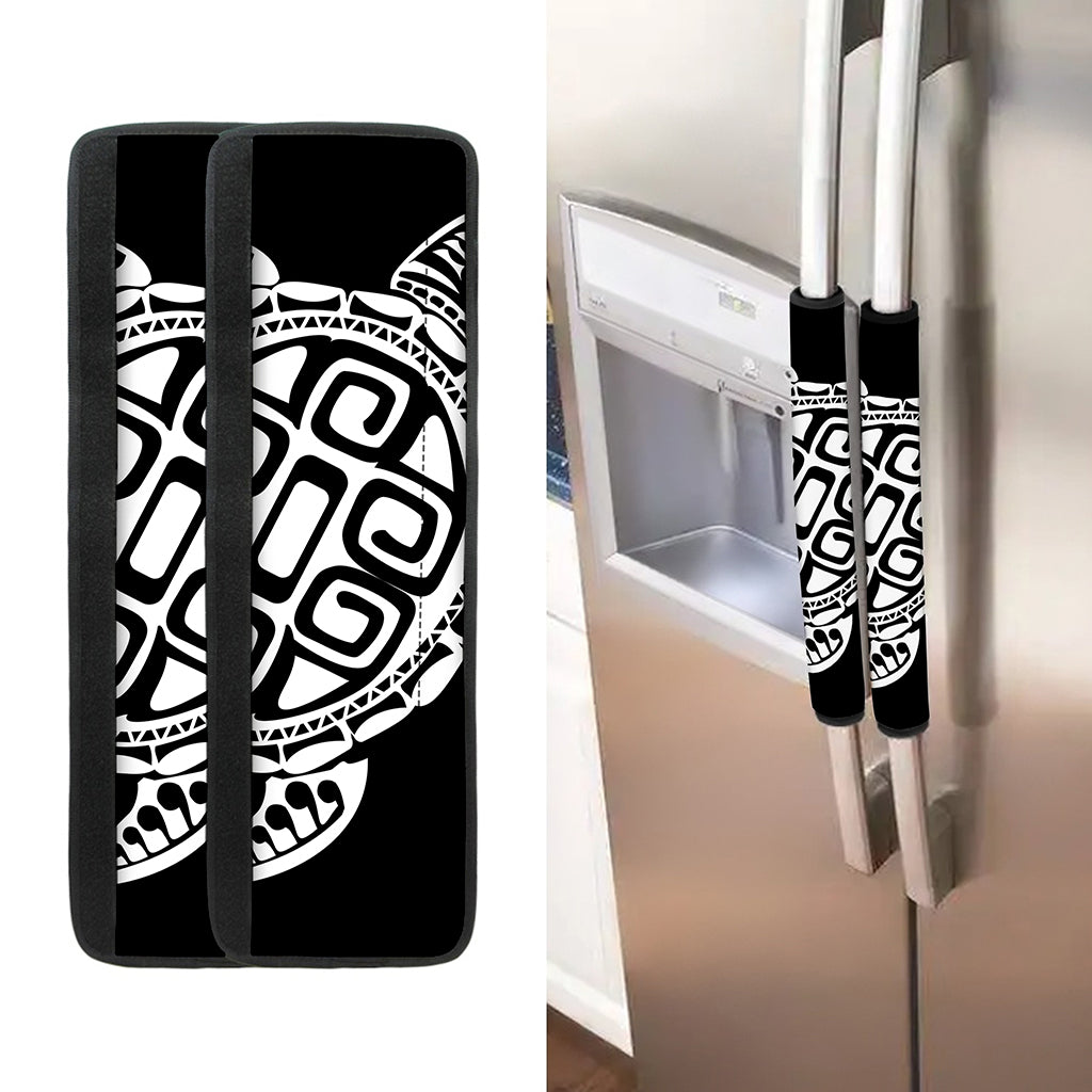 Black And White Maori Sea Turtle Print Refrigerator Handle Covers