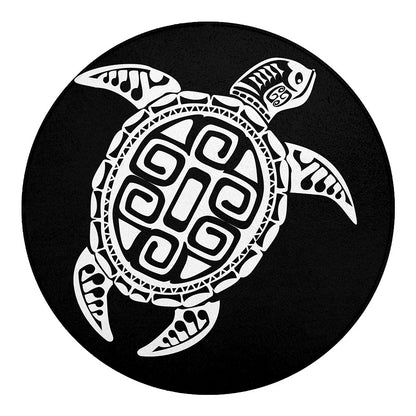 Black And White Maori Sea Turtle Print Round Blanket