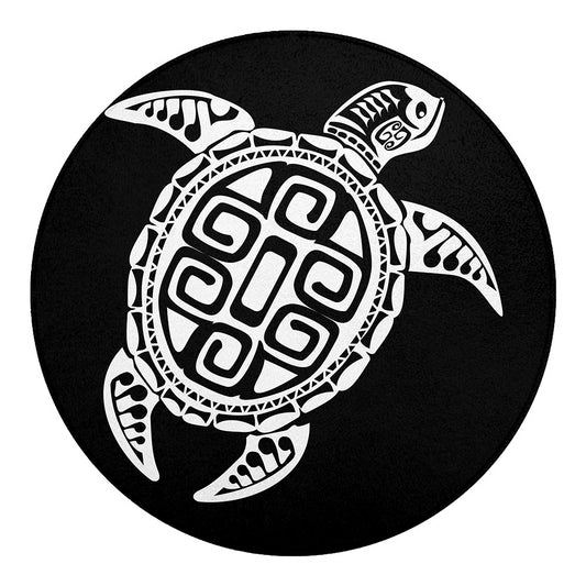 Black And White Maori Sea Turtle Print Round Blanket