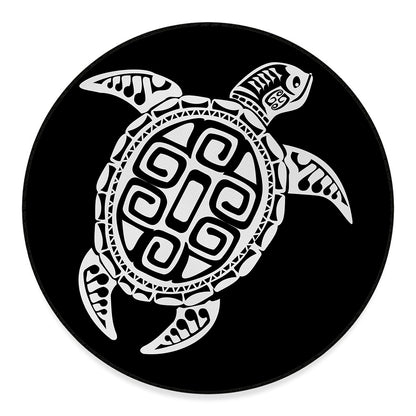 Black And White Maori Sea Turtle Print Round Floor Mat