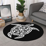 Black And White Maori Sea Turtle Print Round Rug