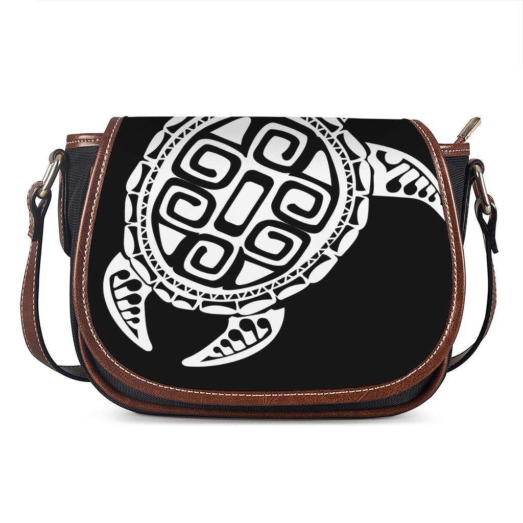 Black And White Maori Sea Turtle Print Saddle Bag