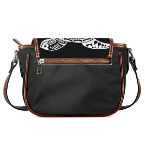 Black And White Maori Sea Turtle Print Saddle Bag