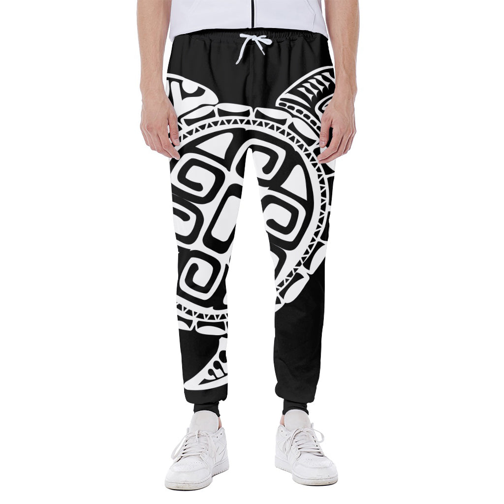 Black And White Maori Sea Turtle Print Scuba Joggers
