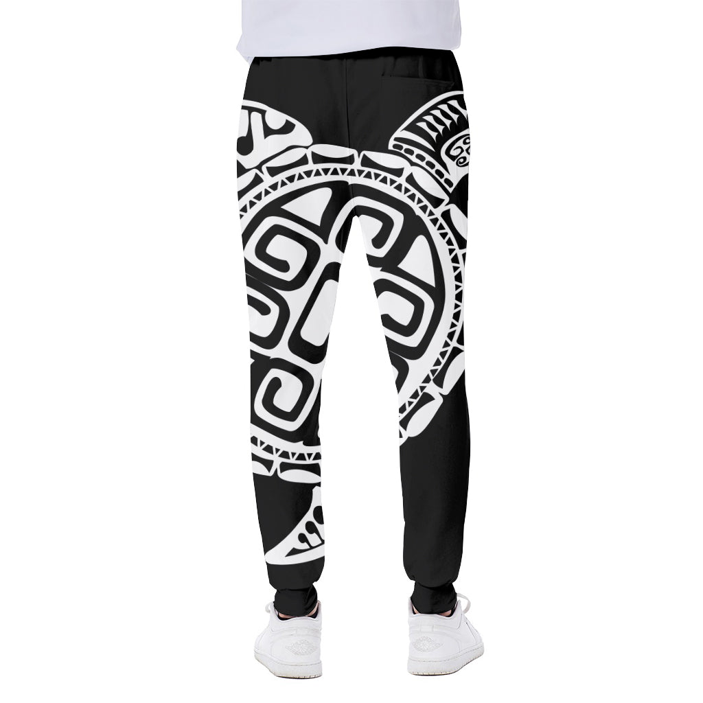 Black And White Maori Sea Turtle Print Scuba Joggers